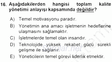 Yönetim ve Organizasyon 2 2015 - 2016 Ara Sınavı 16.Soru