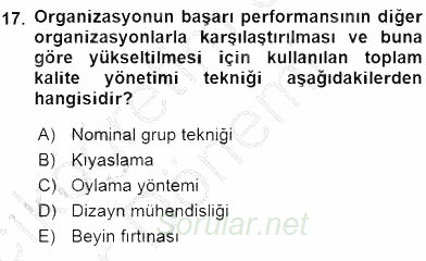 Yönetim ve Organizasyon 2 2015 - 2016 Ara Sınavı 17.Soru