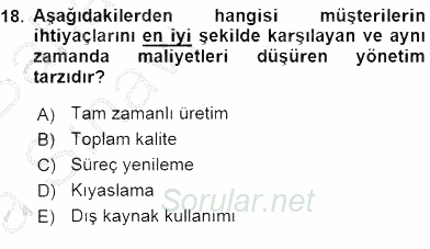 Yönetim ve Organizasyon 2 2015 - 2016 Ara Sınavı 18.Soru