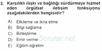 Yönetim ve Organizasyon 2 2015 - 2016 Ara Sınavı 3.Soru