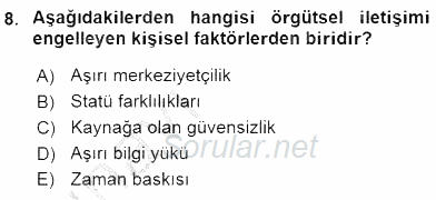 Yönetim ve Organizasyon 2 2015 - 2016 Ara Sınavı 8.Soru