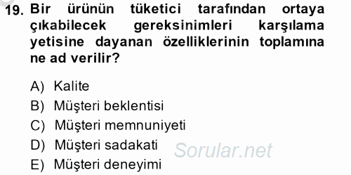 Destinasyon Yönetimi 2014 - 2015 Ara Sınavı 19.Soru