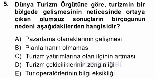 Destinasyon Yönetimi 2014 - 2015 Ara Sınavı 5.Soru