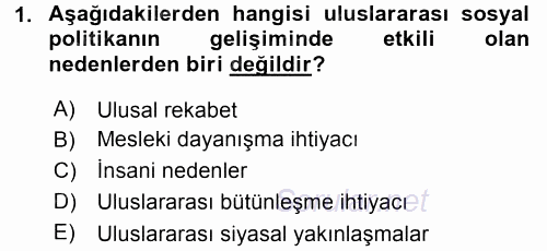 Uluslararası Sosyal Politika 2016 - 2017 Ara Sınavı 1.Soru