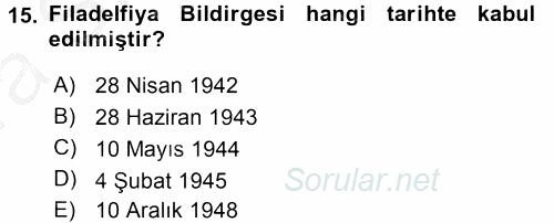 Uluslararası Sosyal Politika 2016 - 2017 Ara Sınavı 15.Soru