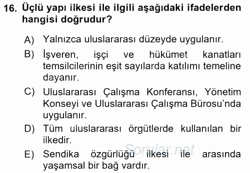 Uluslararası Sosyal Politika 2016 - 2017 Ara Sınavı 16.Soru