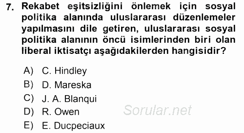 Uluslararası Sosyal Politika 2016 - 2017 Ara Sınavı 7.Soru