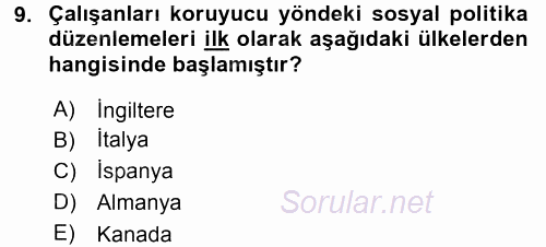 Uluslararası Sosyal Politika 2016 - 2017 Ara Sınavı 9.Soru