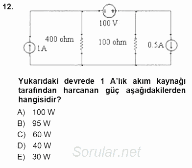 Devre Analizi 2012 - 2013 Ara Sınavı 12.Soru