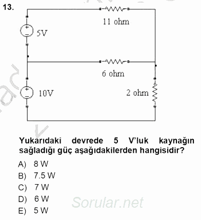 Devre Analizi 2012 - 2013 Ara Sınavı 13.Soru