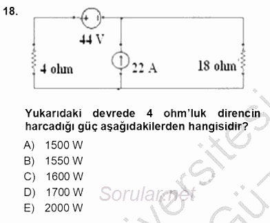 Devre Analizi 2012 - 2013 Ara Sınavı 18.Soru