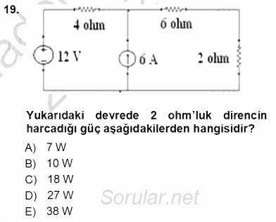 Devre Analizi 2012 - 2013 Ara Sınavı 19.Soru