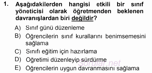 Sınıf Yönetimi 2014 - 2015 Ara Sınavı 1.Soru