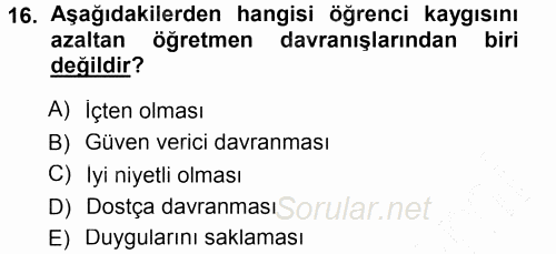 Sınıf Yönetimi 2014 - 2015 Ara Sınavı 16.Soru