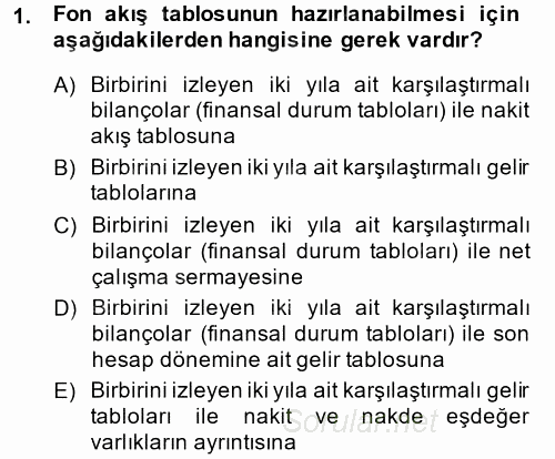 Finansal Tablolar Analizi 2013 - 2014 Dönem Sonu Sınavı 1.Soru