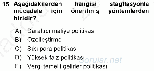 Maliye Politikası 1 2016 - 2017 3 Ders Sınavı 15.Soru