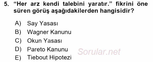 Maliye Politikası 1 2016 - 2017 3 Ders Sınavı 5.Soru