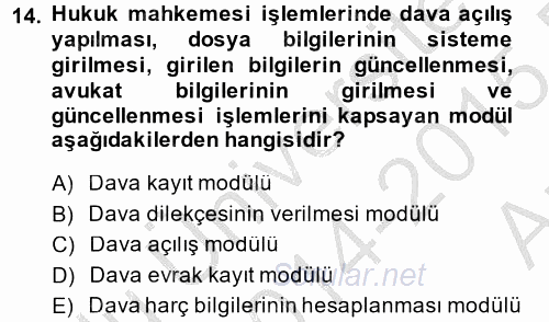 Ulusal Yargı Ağı Projesi 2 2014 - 2015 Ara Sınavı 14.Soru