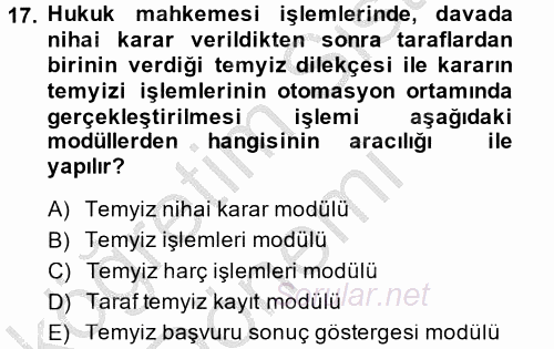 Ulusal Yargı Ağı Projesi 2 2014 - 2015 Ara Sınavı 17.Soru