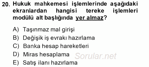 Ulusal Yargı Ağı Projesi 2 2014 - 2015 Ara Sınavı 20.Soru