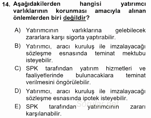 Sermaye Piyasası Hukuku 2015 - 2016 Dönem Sonu Sınavı 14.Soru