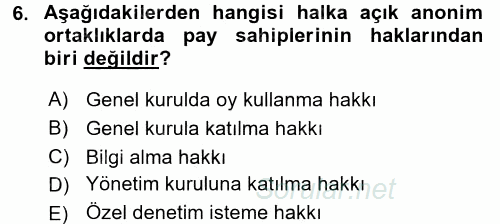 Sermaye Piyasası Hukuku 2015 - 2016 Dönem Sonu Sınavı 6.Soru