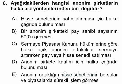 Sermaye Piyasası Hukuku 2015 - 2016 Dönem Sonu Sınavı 8.Soru