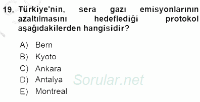 Şehircilik 2015 - 2016 Dönem Sonu Sınavı 19.Soru