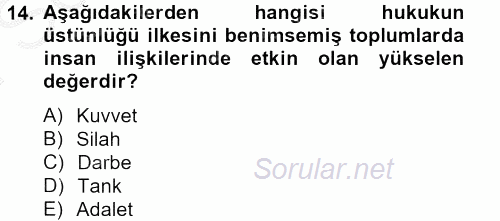 Özel Güvenlik Meslek Etiği 2012 - 2013 Dönem Sonu Sınavı 14.Soru