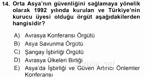 Türk Dış Politikası 2 2016 - 2017 Dönem Sonu Sınavı 14.Soru