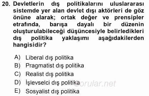 Türk Dış Politikası 2 2016 - 2017 Dönem Sonu Sınavı 20.Soru