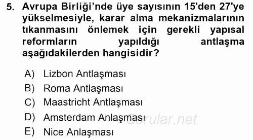 Türk Dış Politikası 2 2016 - 2017 Dönem Sonu Sınavı 5.Soru