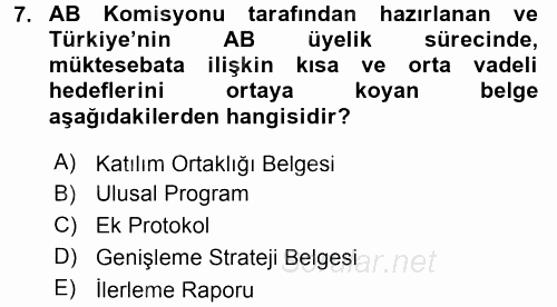 Türk Dış Politikası 2 2016 - 2017 Dönem Sonu Sınavı 7.Soru