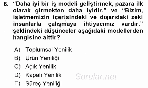 Yenilik Yönetimi 2016 - 2017 3 Ders Sınavı 6.Soru