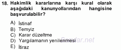 Ceza Muhakemesi Hukuku 2014 - 2015 Tek Ders Sınavı 18.Soru