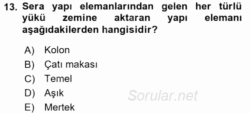 Örtü Altı Üretim Sistemleri 2015 - 2016 Ara Sınavı 13.Soru
