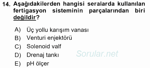 Örtü Altı Üretim Sistemleri 2015 - 2016 Ara Sınavı 14.Soru