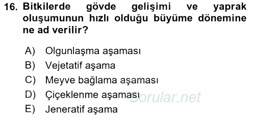 Örtü Altı Üretim Sistemleri 2015 - 2016 Ara Sınavı 16.Soru