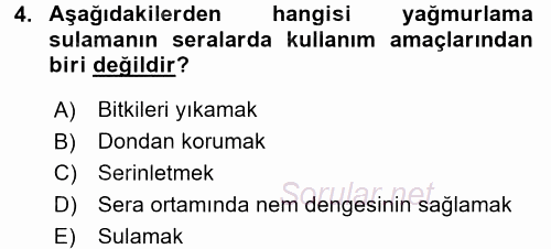 Örtü Altı Üretim Sistemleri 2015 - 2016 Ara Sınavı 4.Soru