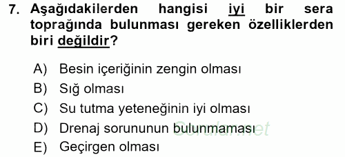 Örtü Altı Üretim Sistemleri 2015 - 2016 Ara Sınavı 7.Soru