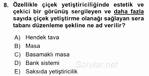 Örtü Altı Üretim Sistemleri 2015 - 2016 Ara Sınavı 8.Soru