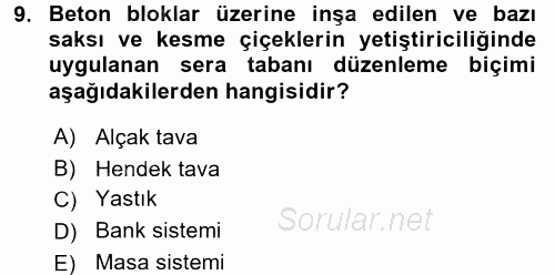 Örtü Altı Üretim Sistemleri 2015 - 2016 Ara Sınavı 9.Soru