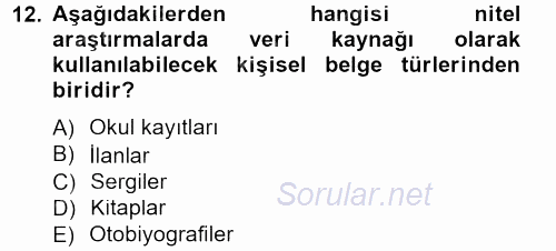 İletişim Araştırmaları 2012 - 2013 Dönem Sonu Sınavı 12.Soru