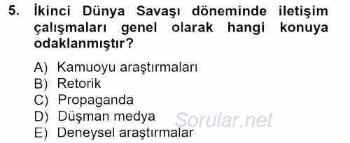 İletişim Araştırmaları 2012 - 2013 Dönem Sonu Sınavı 5.Soru