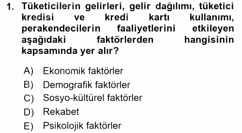 Perakendeciliğe Giriş 2015 - 2016 Dönem Sonu Sınavı 1.Soru