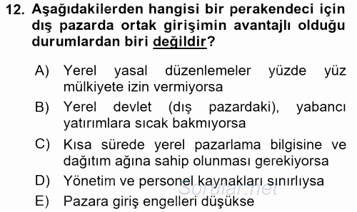 Perakendeciliğe Giriş 2015 - 2016 Dönem Sonu Sınavı 12.Soru