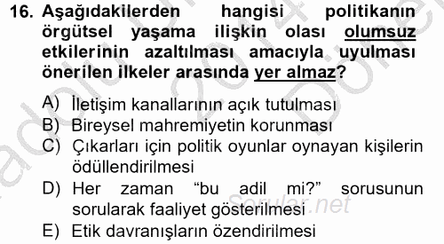 Örgütsel Davranış 2014 - 2015 Dönem Sonu Sınavı 16.Soru