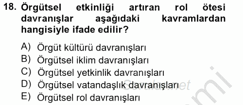 Örgütsel Davranış 2014 - 2015 Dönem Sonu Sınavı 18.Soru