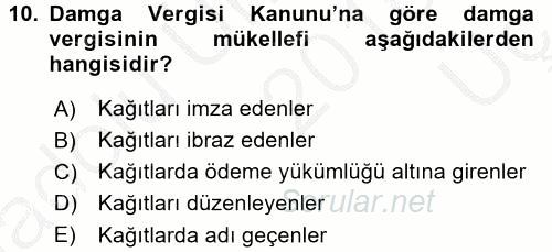 Özel Vergi Hukuku 2 2016 - 2017 3 Ders Sınavı 10.Soru