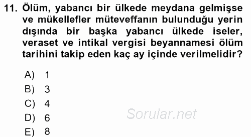 Özel Vergi Hukuku 2 2016 - 2017 3 Ders Sınavı 11.Soru